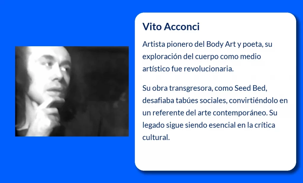 Vito Acconci (1940-VVVV): El Pionero del Body Art y su Revolucionaria Influencia en las Artes Contemporáneas