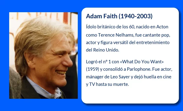 Adam Faith. Ídolo del pop británico de los años 60 que conquistó la música y el cine