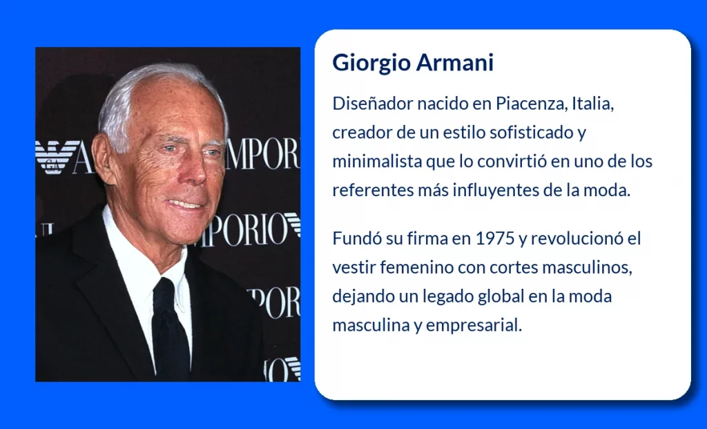 Giorgio Armani (1934-VVVV): El genio italiano que revolucionó la moda contemporánea