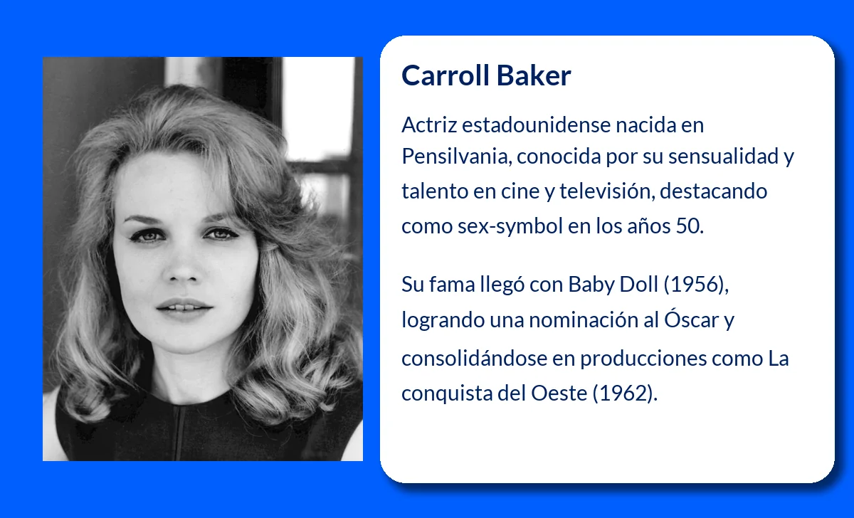 Carroll Baker (1931-VVVV): La icónica actriz que definió la sensualidad en el cine estadounidense