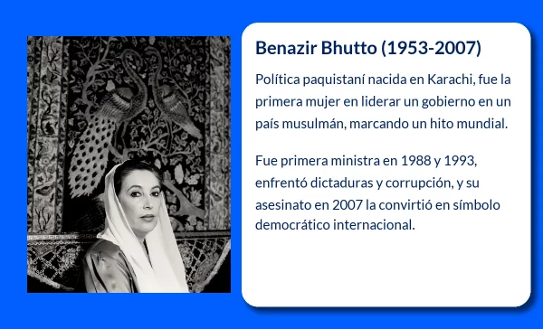 Benazir Bhutto. La primera mujer primer ministra en el mundo musulmán