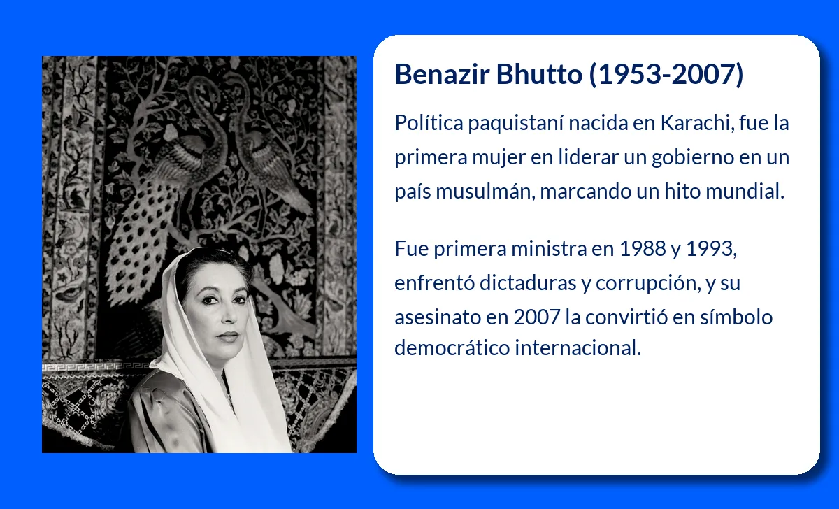 Benazir Bhutto. La primera mujer primer ministra en el mundo musulmán