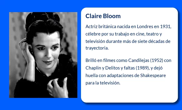 Claire Bloom. La brillante actriz británica que dejó huella en el cine y el teatro