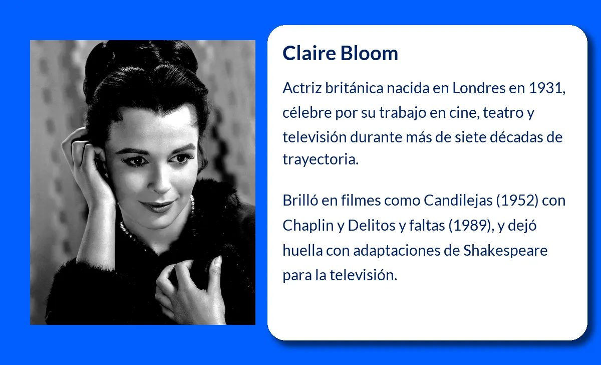 Claire Bloom. La brillante actriz británica que dejó huella en el cine y el teatro