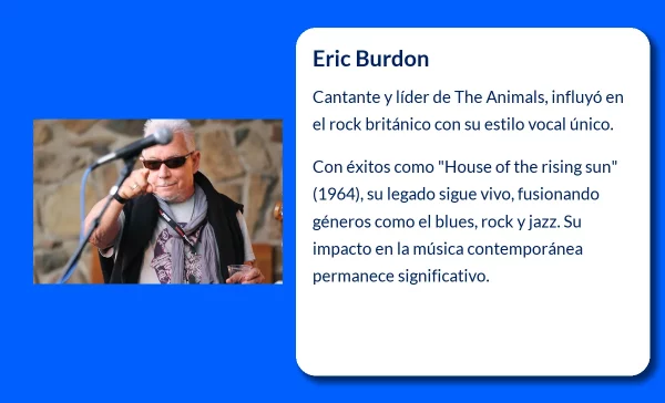 Eric Burdon (1941-VVVV): El carismático líder de The Animals y pionero del rock psicodélico