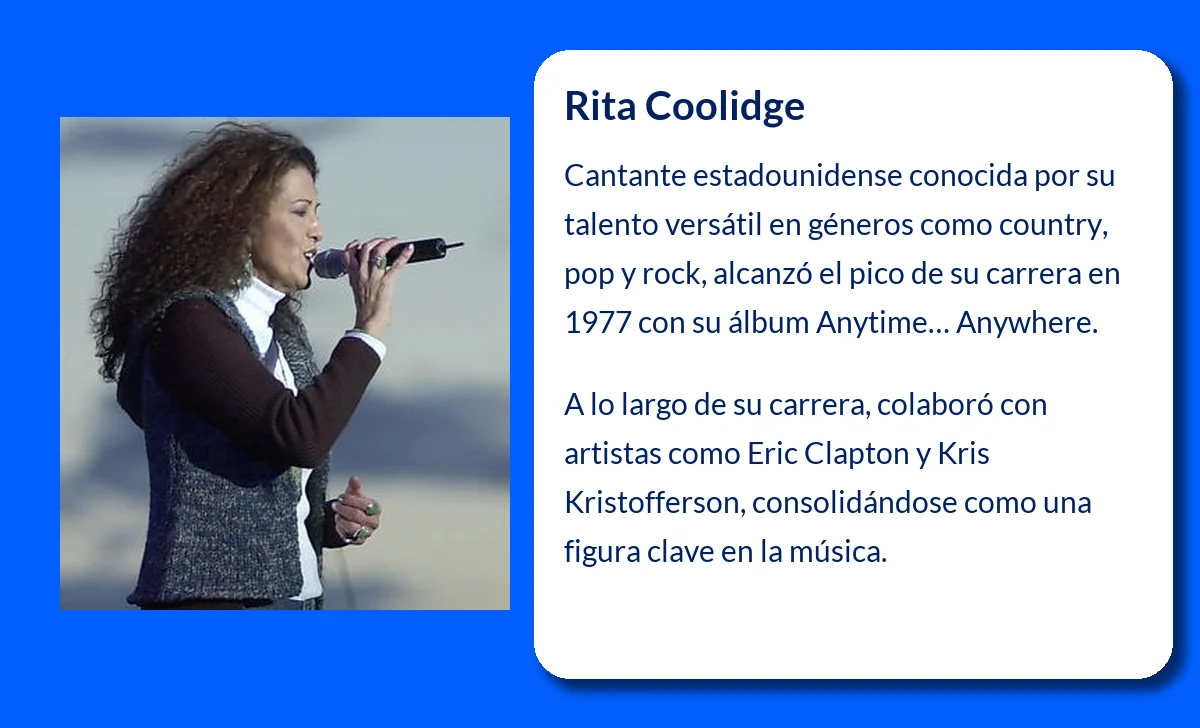 Rita Coolidge (1944-VVVV). La voz que conquistó a varios géneros musicales