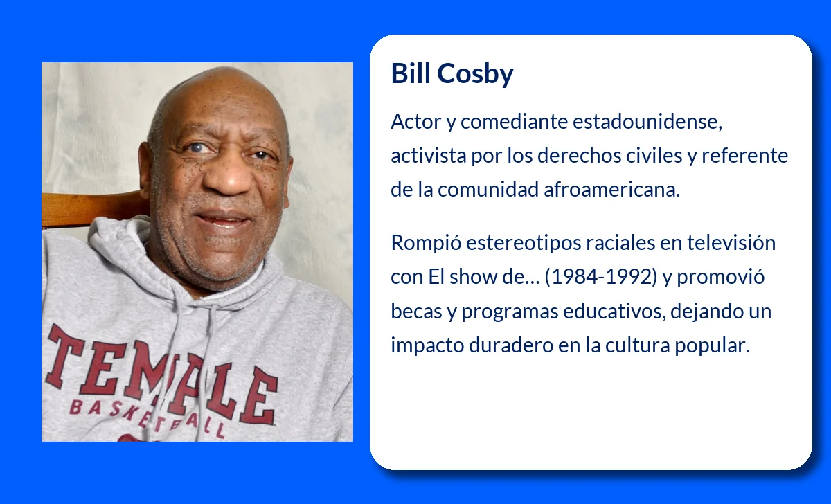 Bill Cosby (1937-VVVV): El ícono del entretenimiento y activismo afroamericano