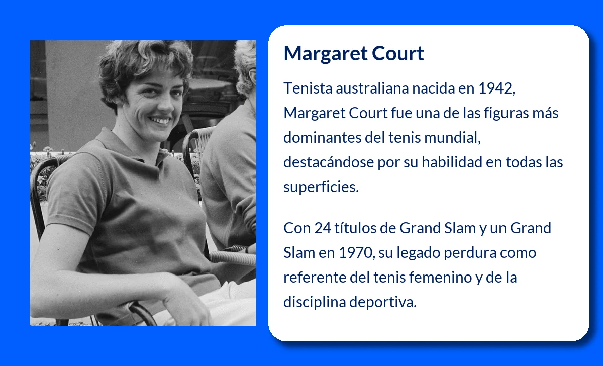 Margaret Court (1942-VVVV): La tenista australiana que marcó una era en el tenis mundial