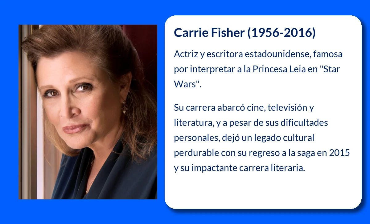 Carrie Fisher (1956-2016): La Princesa Leia que conquistó Hollywood y la literatura