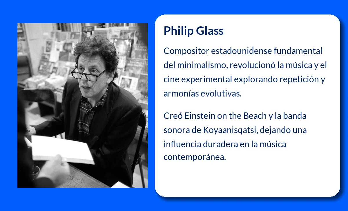 Philip Glass (1937-VVVV). El visionario compositor minimalista y su influencia en la música contemporánea