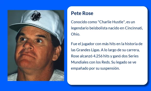 Pete Rose (1942-VVVV). El beisbolista con más hits en la historia