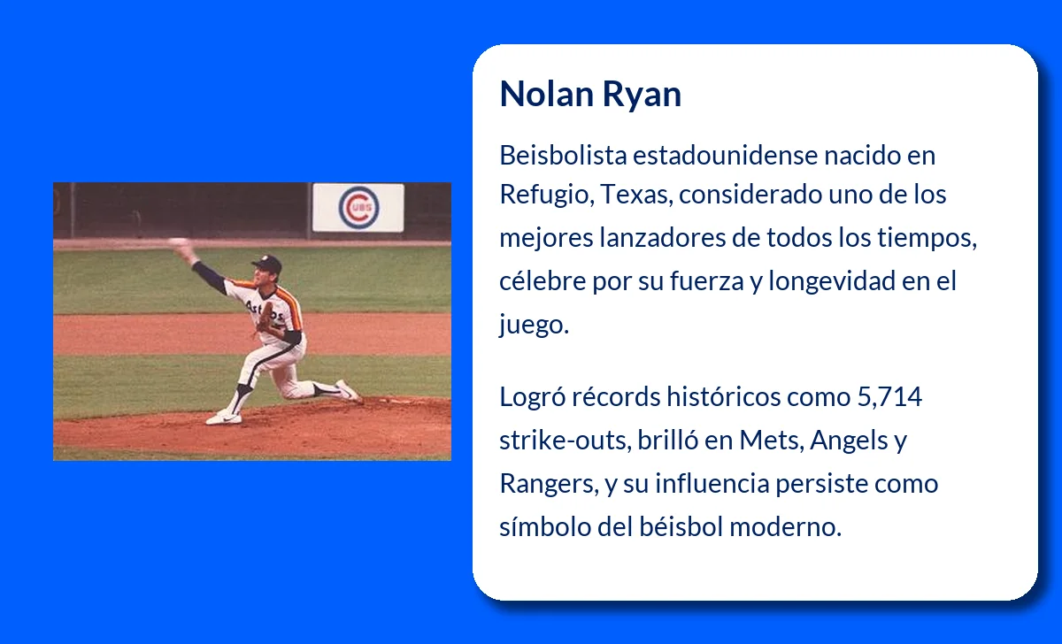 Nolan Ryan (1947-VVVV). El mejor lanzador de béisbol de todos los tiempos