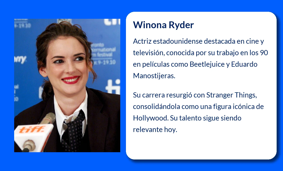 Winona Ryder (1971-VVVV): La icónica actriz de los años 90 que conquistó Hollywood
