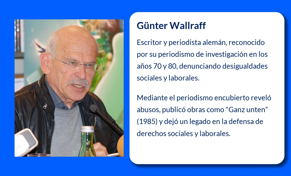 Günter Wallraff (1942-VVVV): El escritor que destapó las desigualdades sociales y laborales en Alemania