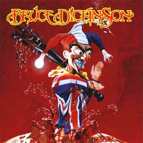 Portada del álbum Accident of Birth (1997) de Bruce Dickinson ilustrada por Derek Riggs con el bufón macabro emergiendo de sangre
