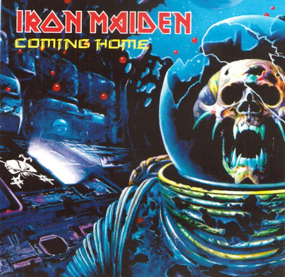 Portada del sencillo Coming Home de Iron Maiden con Eddie representado como un astronauta en una nave espacial.