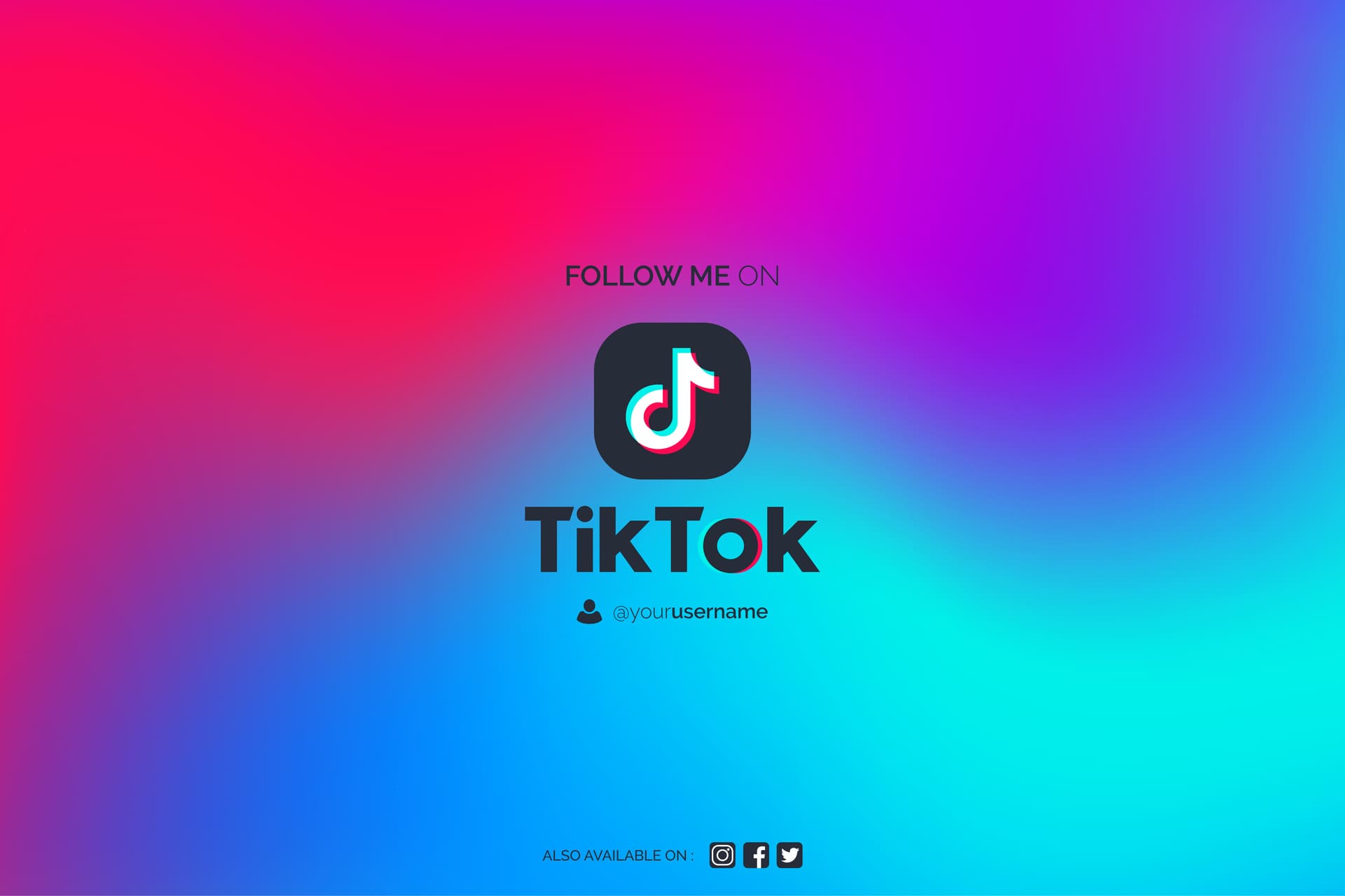 Fondo degradado en tonos rosa, azul y morado con el logotipo de TikTok y texto promocional de redes sociales.