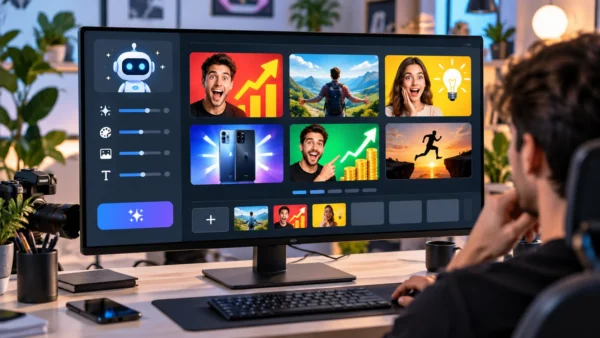 Creador de contenido usando una herramienta de inteligencia artificial para generar miniaturas llamativas para vídeos de YouTube